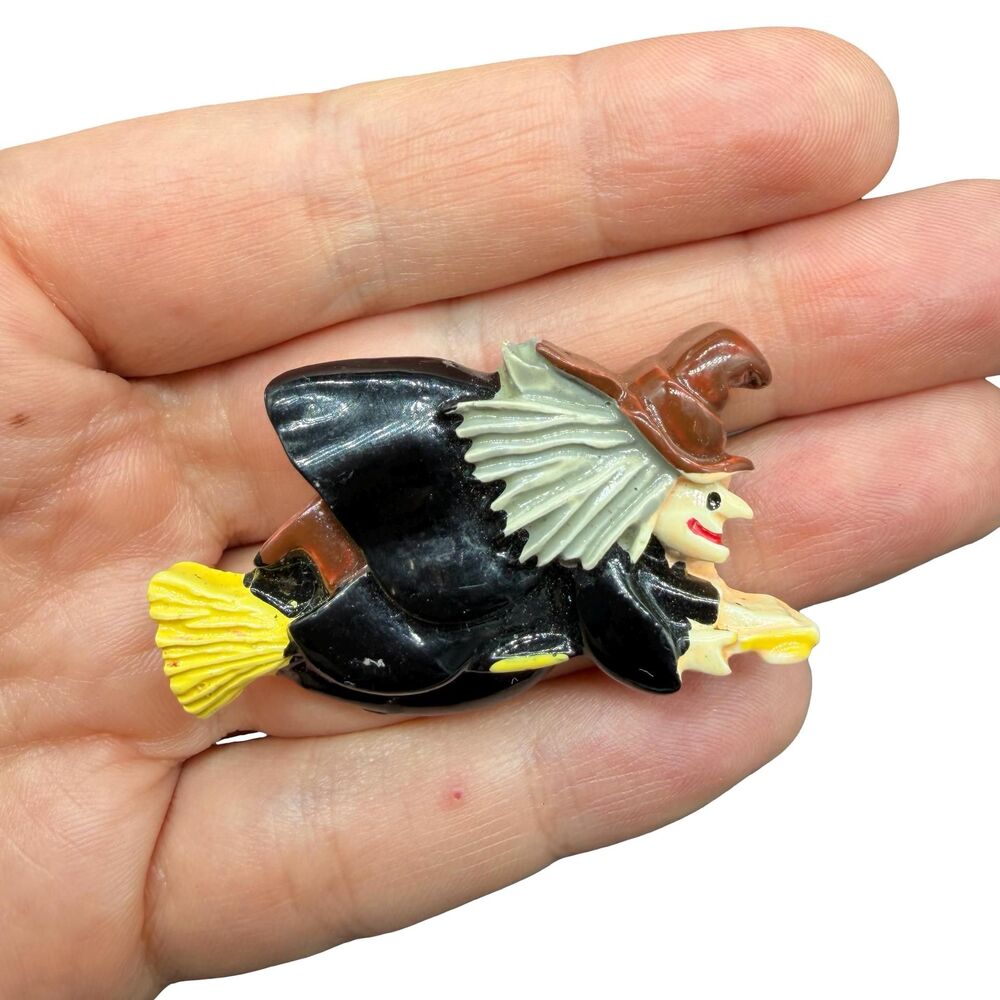 Vintage Jewelry Witch Brooch Halloween Jewelry Brooch Flying Witch Pin